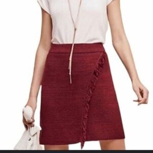 NWT Anthropologie Maeve Sweater Wrap Fringe Skirt Red Burgundy Women’s Size L